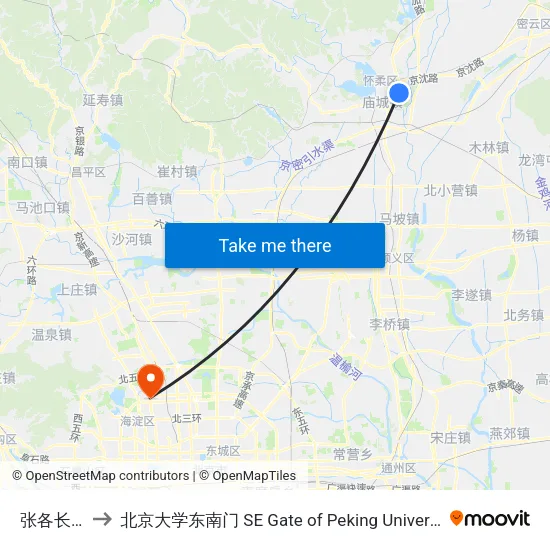 张各长南 to 北京大学东南门 SE Gate of Peking University map