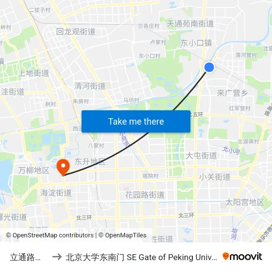 立通路南站 to 北京大学东南门 SE Gate of Peking University map