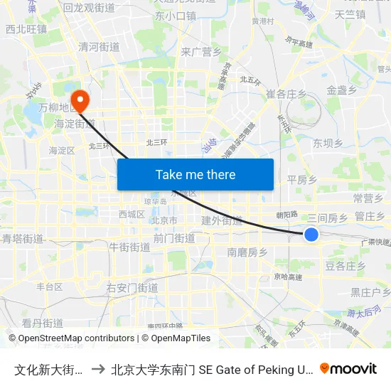 文化新大街北站 to 北京大学东南门 SE Gate of Peking University map