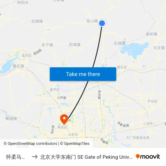怀柔马圈北 to 北京大学东南门 SE Gate of Peking University map