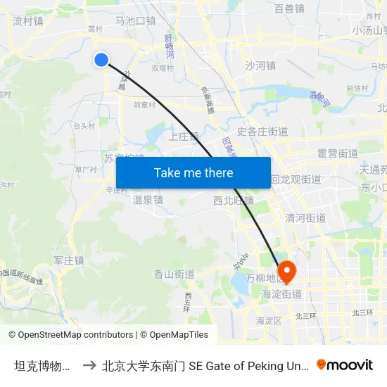 坦克博物馆南 to 北京大学东南门 SE Gate of Peking University map