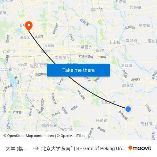 大羊 (临时站) to 北京大学东南门 SE Gate of Peking University map