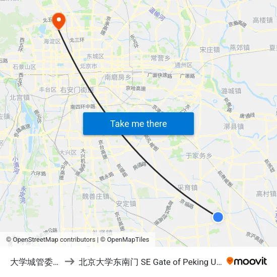 大学城管委员会 to 北京大学东南门 SE Gate of Peking University map