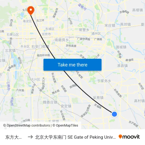 东方大讲堂 to 北京大学东南门 SE Gate of Peking University map