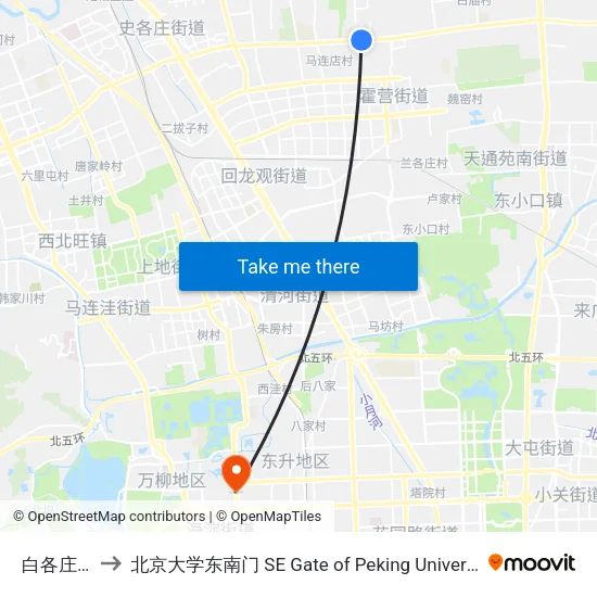 白各庄南 to 北京大学东南门 SE Gate of Peking University map