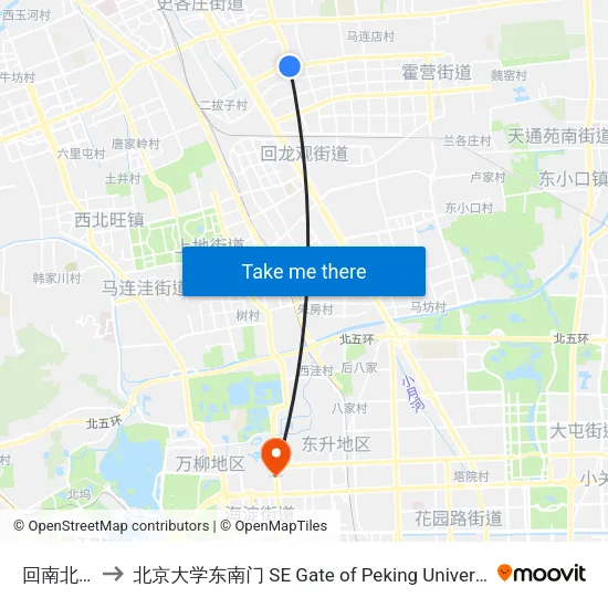 回南北路 to 北京大学东南门 SE Gate of Peking University map