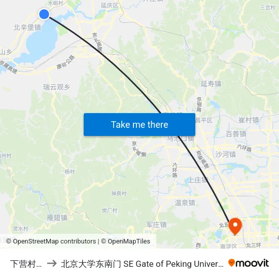 下营村东 to 北京大学东南门 SE Gate of Peking University map