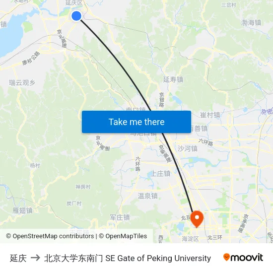 延庆 to 北京大学东南门 SE Gate of Peking University map