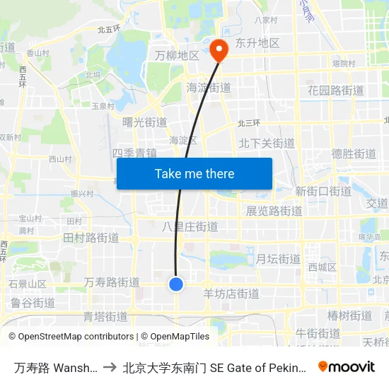万寿路 Wanshou Lu to 北京大学东南门 SE Gate of Peking University map