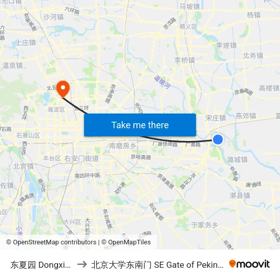 东夏园 Dongxia Yuan to 北京大学东南门 SE Gate of Peking University map