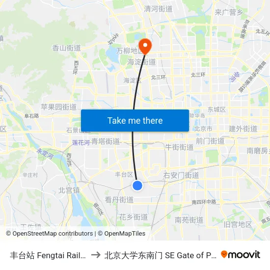 丰台站 Fengtai Railway Station to 北京大学东南门 SE Gate of Peking University map
