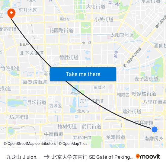 九龙山 Jiulongshan to 北京大学东南门 SE Gate of Peking University map