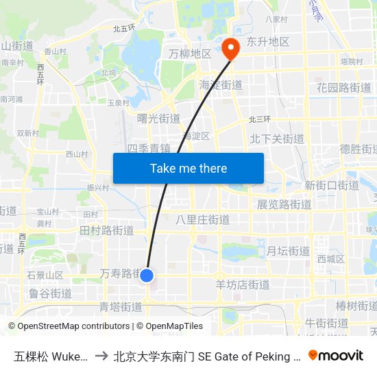 五棵松 Wukesong to 北京大学东南门 SE Gate of Peking University map