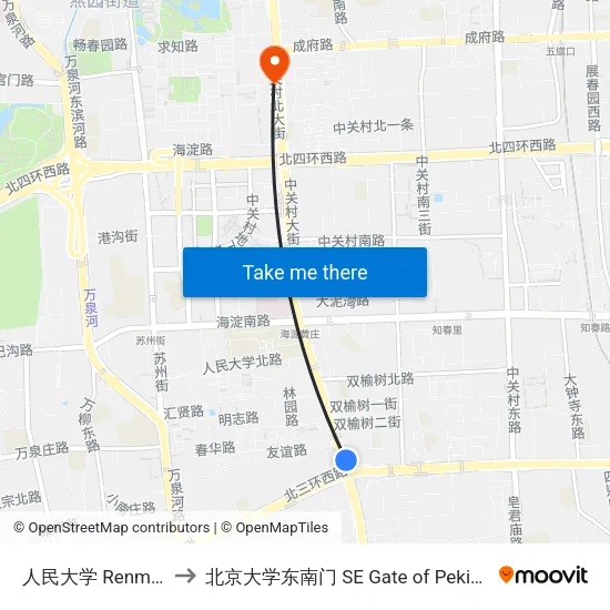 人民大学 Renmin Univ. to 北京大学东南门 SE Gate of Peking University map