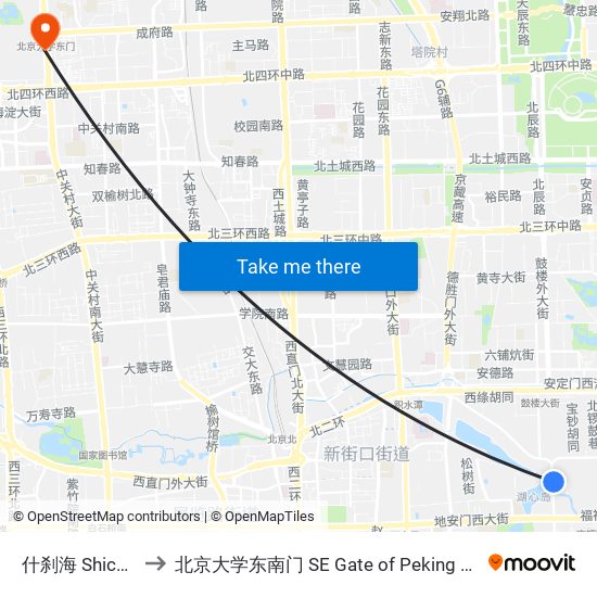 什刹海 Shichahai to 北京大学东南门 SE Gate of Peking University map