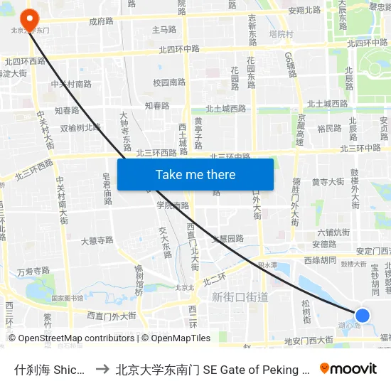 什刹海 Shichahai to 北京大学东南门 SE Gate of Peking University map