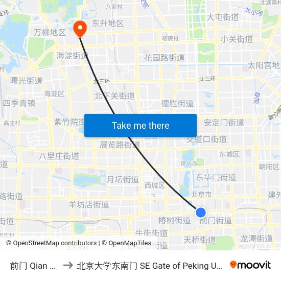 前门 Qian Men to 北京大学东南门 SE Gate of Peking University map