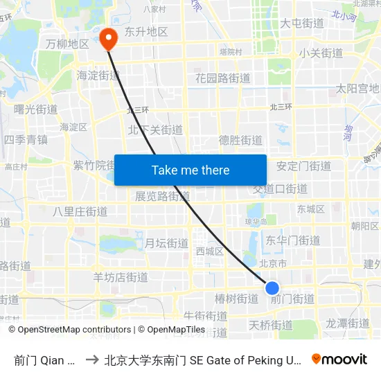 前门 Qian Men to 北京大学东南门 SE Gate of Peking University map