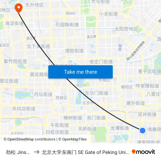 劲松 Jinsong to 北京大学东南门 SE Gate of Peking University map