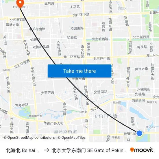 北海北 Beihai Bei (N) to 北京大学东南门 SE Gate of Peking University map