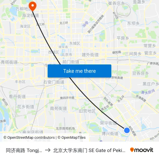 同济南路 Tongji Nanlu to 北京大学东南门 SE Gate of Peking University map