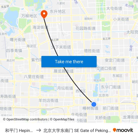 和平门 Heping Men to 北京大学东南门 SE Gate of Peking University map