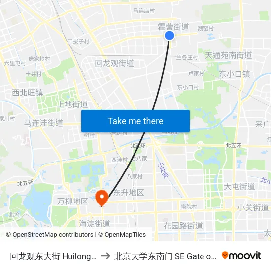 回龙观东大街  Huilongguan Dongdajie to 北京大学东南门 SE Gate of Peking University map