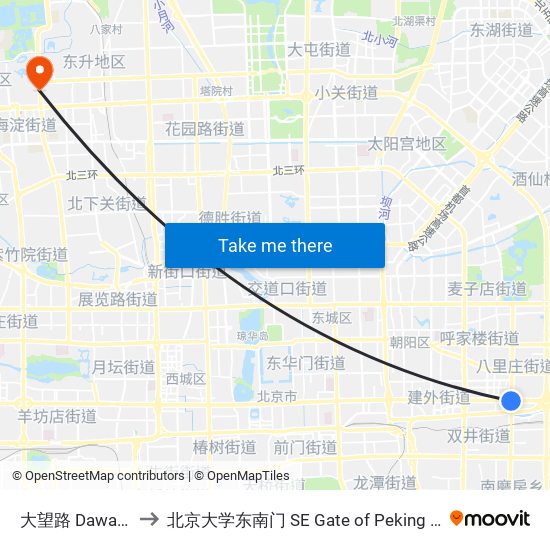 大望路 Dawang Lu to 北京大学东南门 SE Gate of Peking University map