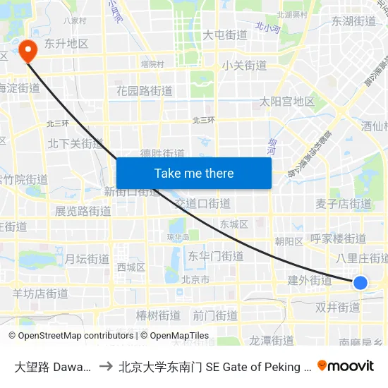 大望路 Dawang Lu to 北京大学东南门 SE Gate of Peking University map