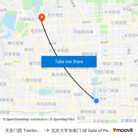 天安门西 Tian'Anmen XI (W) to 北京大学东南门 SE Gate of Peking University map