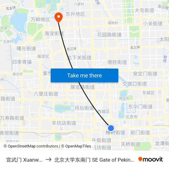 宣武门 Xuanwu Men to 北京大学东南门 SE Gate of Peking University map