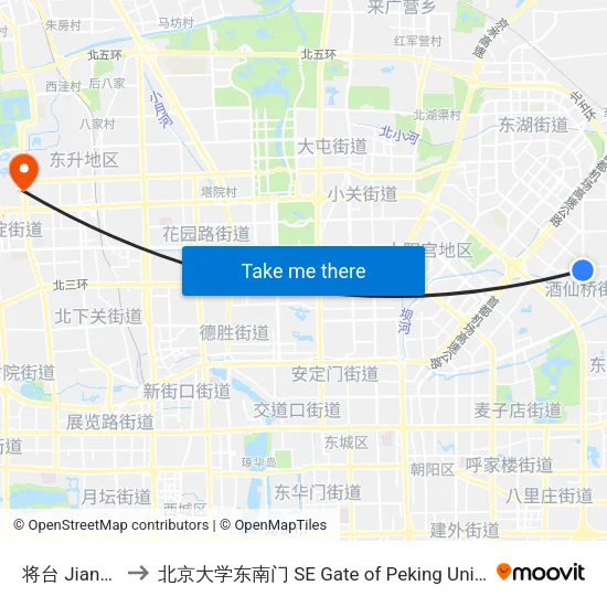 将台 Jiangtai to 北京大学东南门 SE Gate of Peking University map
