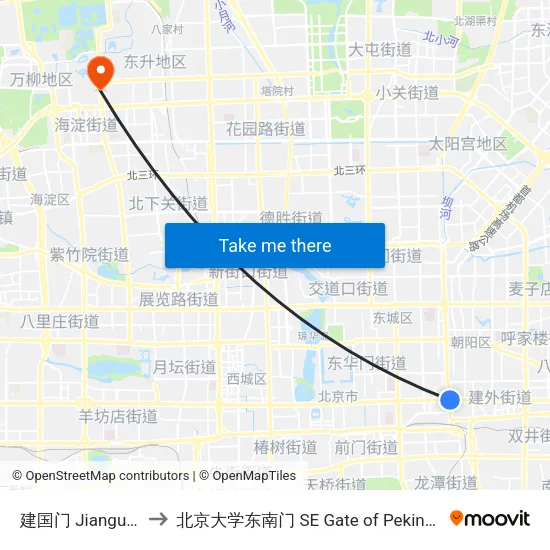建国门 Jianguo Men to 北京大学东南门 SE Gate of Peking University map