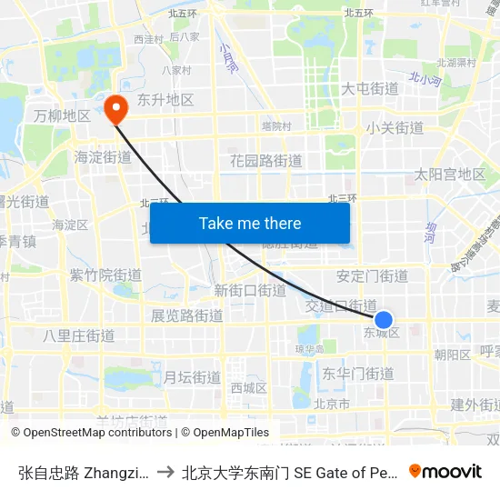 张自忠路  Zhangzizhong Lu to 北京大学东南门 SE Gate of Peking University map