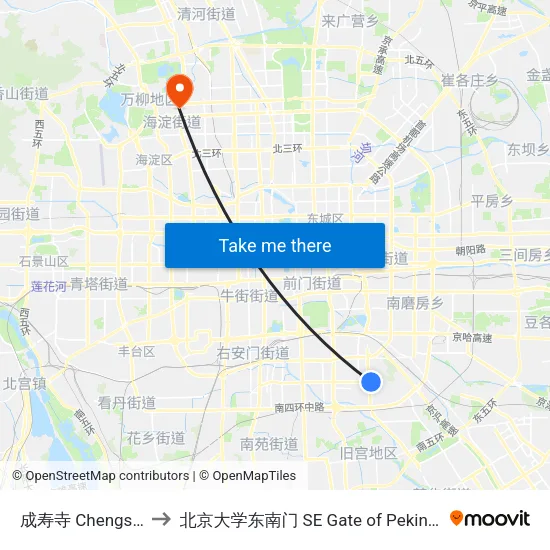 成寿寺 Chengshou Si to 北京大学东南门 SE Gate of Peking University map