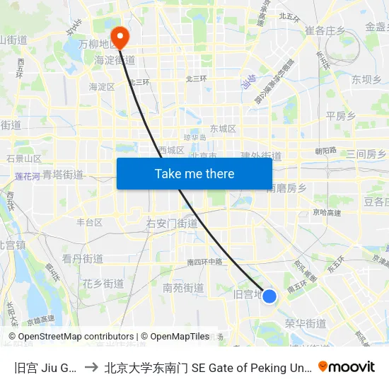 旧宫 Jiu Gong to 北京大学东南门 SE Gate of Peking University map