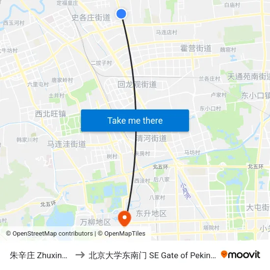 朱辛庄 Zhuxinzhuang to 北京大学东南门 SE Gate of Peking University map