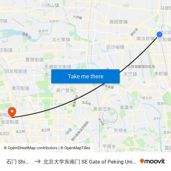 石门 Shimen to 北京大学东南门 SE Gate of Peking University map