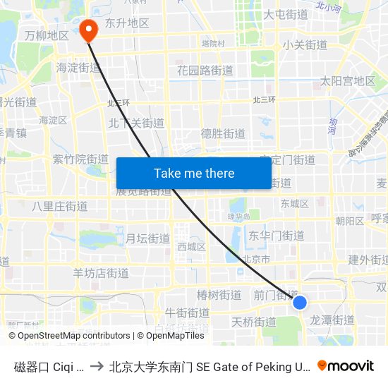 磁器口 Ciqi Kou to 北京大学东南门 SE Gate of Peking University map