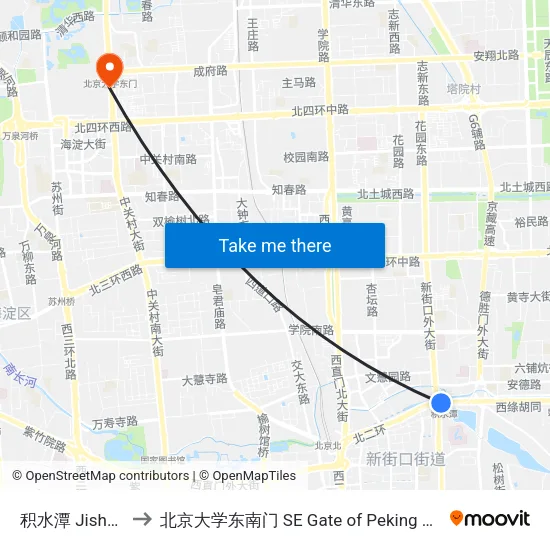 积水潭 Jishuitan to 北京大学东南门 SE Gate of Peking University map