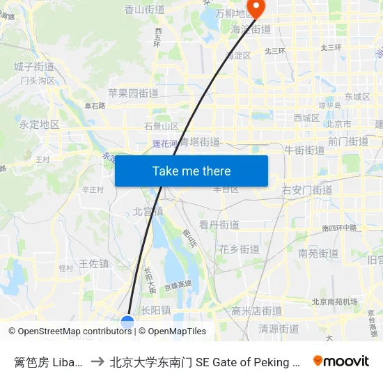 篱笆房 Libafang to 北京大学东南门 SE Gate of Peking University map