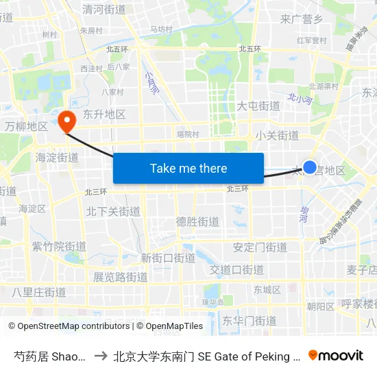 芍药居 Shaoyaoju to 北京大学东南门 SE Gate of Peking University map