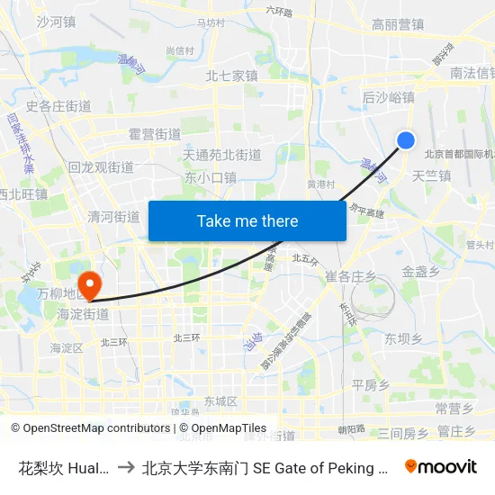 花梨坎 Hualikan to 北京大学东南门 SE Gate of Peking University map