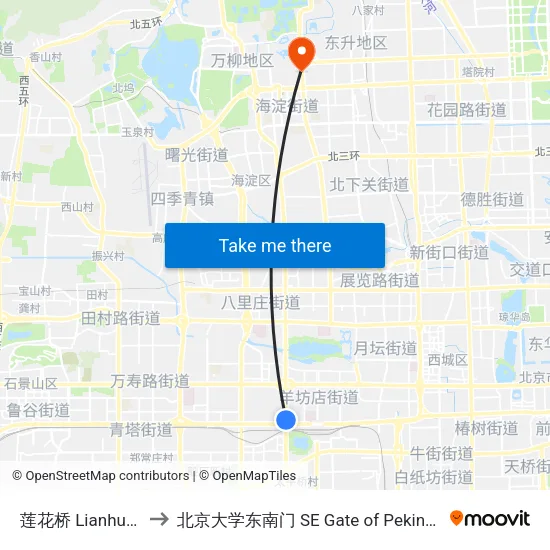 莲花桥 Lianhua Qiao to 北京大学东南门 SE Gate of Peking University map