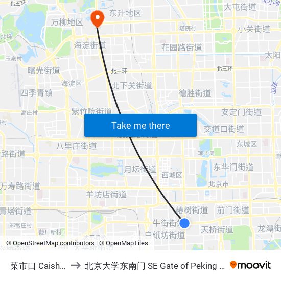 菜市口 Caishi Kou to 北京大学东南门 SE Gate of Peking University map
