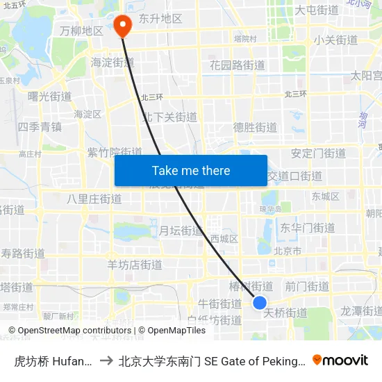 虎坊桥 Hufangqiao to 北京大学东南门 SE Gate of Peking University map