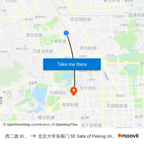 西二旗 Xi'Erqi to 北京大学东南门 SE Gate of Peking University map