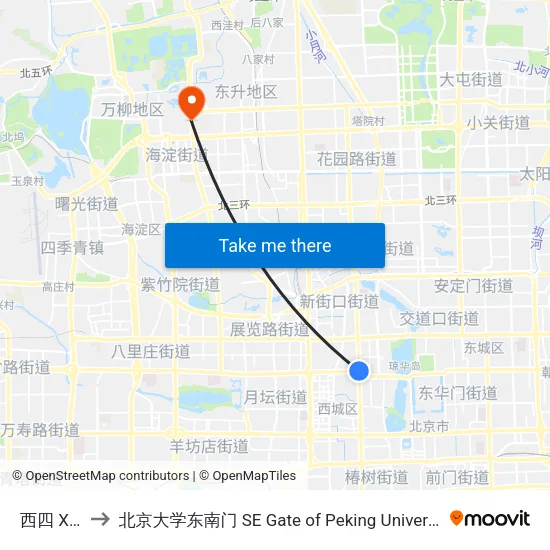 西四 Xisi to 北京大学东南门 SE Gate of Peking University map