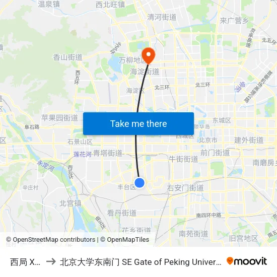 西局 Xiju to 北京大学东南门 SE Gate of Peking University map
