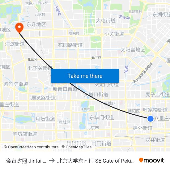 金台夕照 Jintai Xizhao to 北京大学东南门 SE Gate of Peking University map